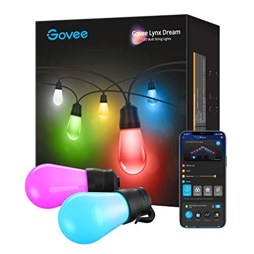 Govee Bombilla Inteligente para Exterior,15M LED RGBIC Blanco Cálido de Patio WiFi, Funcionan con Alexa, IP65 Resistente al Agua, Modos de Escena, Regulable para Patio Trasero y Navidad