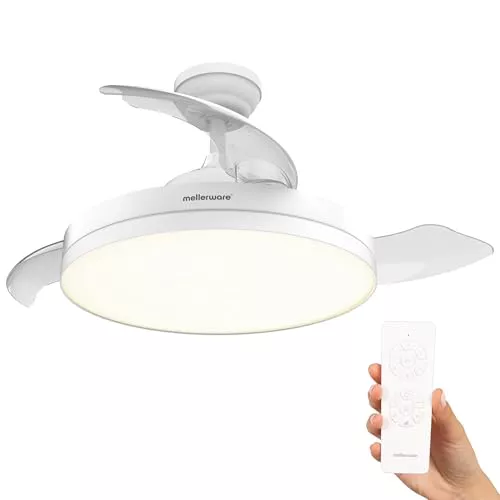 Mellerware - Ventilador de techo retráctil Brizy plegable de 40 W | 6 velocidades | 3 aspas | Ø 106 cm | Motor DC ultra silencioso | Temporizador | Función verano invierno | Luz LED