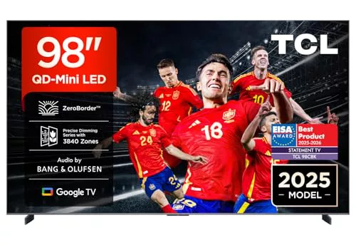 TCL 98C8K, 98'' QD-Mini LED TV, 4K HDR Premium 5000 nits, ZeroBorder™, Smart TV with Google TV (Dolby Vision IQ and Atmos, CrystGlow WHVA Panel, Audio by Bang & Olufsen, Motion Clarity Pro 144 Hz)