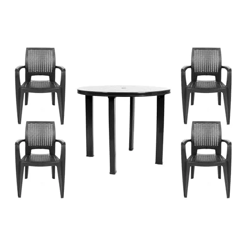 CREVICOSTA - Conjunto Mesa Viana Redonda + 4 sillas Caribe de Resina