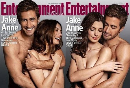 Jake Gyllenhaal y Anne Hathaway, desnudos y agarraicos para EW