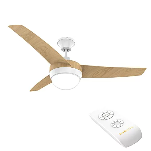 Newlux - Ventilador de Techo con Luz y Mando a Distancia Roof W420 con 3 Aspas (Ø106cm), Funcion Inverter, Programable 4h y 3 Vel. Motor de Cobre 60W y Área de cobertura 35m2 | Incluye Kit de Montaje