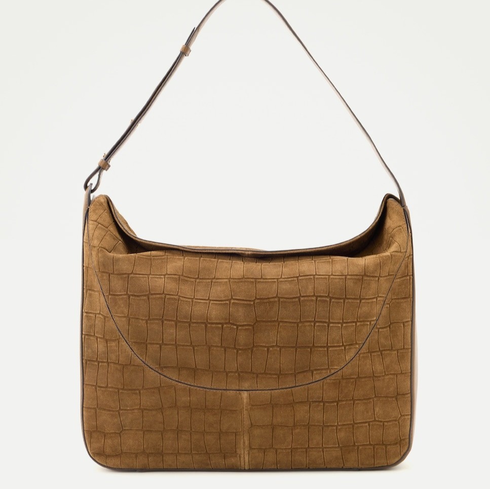 Bolso shopping de piel serraje con efecto cocodrilo - Latouche - 560 Oliva

