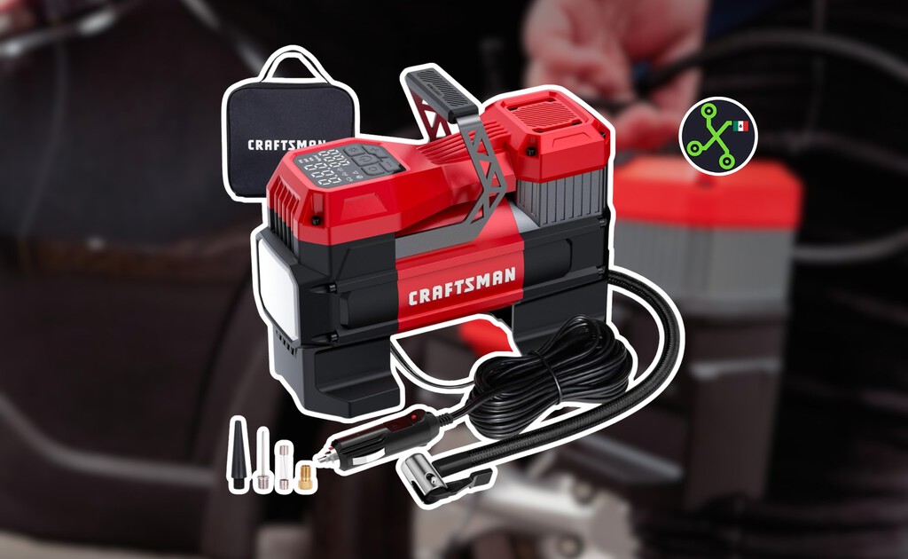 Amazon rebaja este inflador de llantas CRAFSTMAN con descuento nunca visto: incluye enchufe de 12 V y luz LED de emergencia 