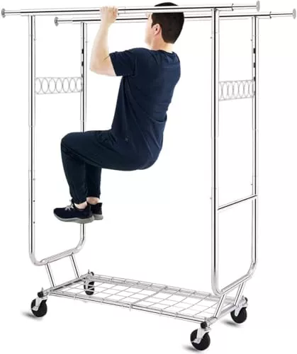 HOKEEPER Burro de Ropa Resistente de Doble Barra con Ruedas, 295kg