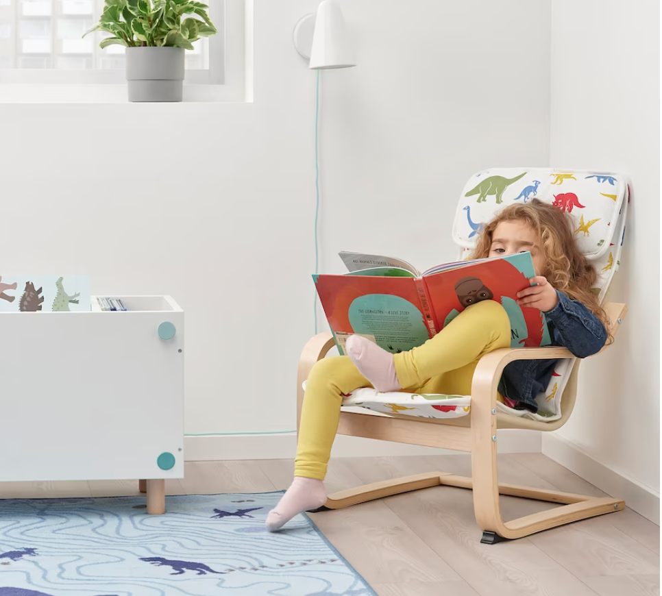 Sillón para niños, chapa abedul/Medskog motivo dinosaurio