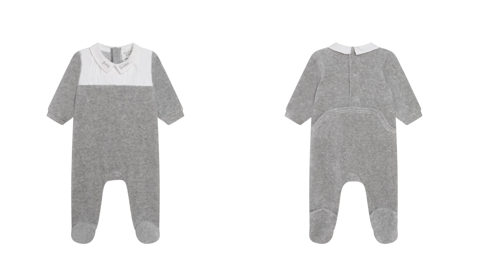 Pijama de bebé niño de terciopelo con canesú de popelina