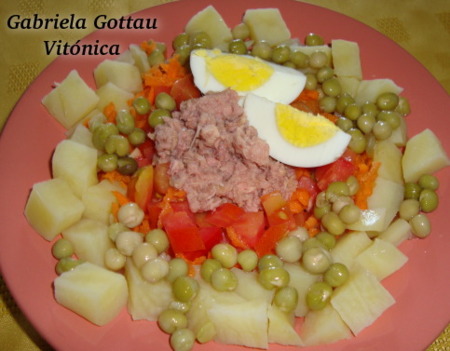 Ensalada completa de patatas y atún. Receta saludable