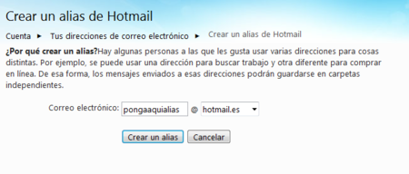 Hotmail permite crear alias de nuestras direcciones de correo