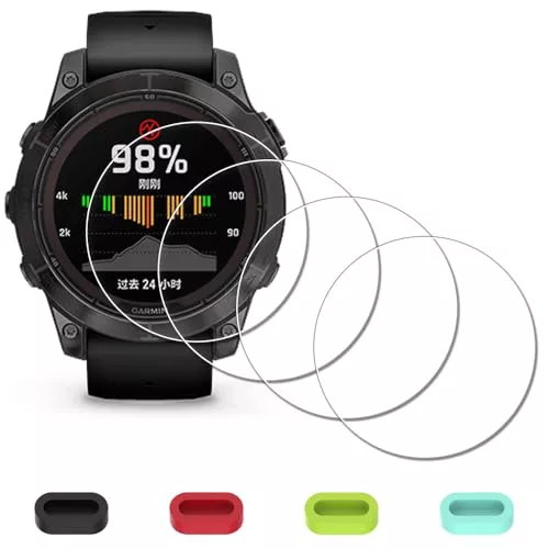 iDaPro [4Pcs para Protector de pantalla Garmin Fenix 7 Pro Solar/fenix 7 Pro Solar Sapphire+[4Pcs] tapones antipolvo de silicona,vidrio templado,Dureza 9H,Antiarañazos,Antiburbujas,Antihuellas
