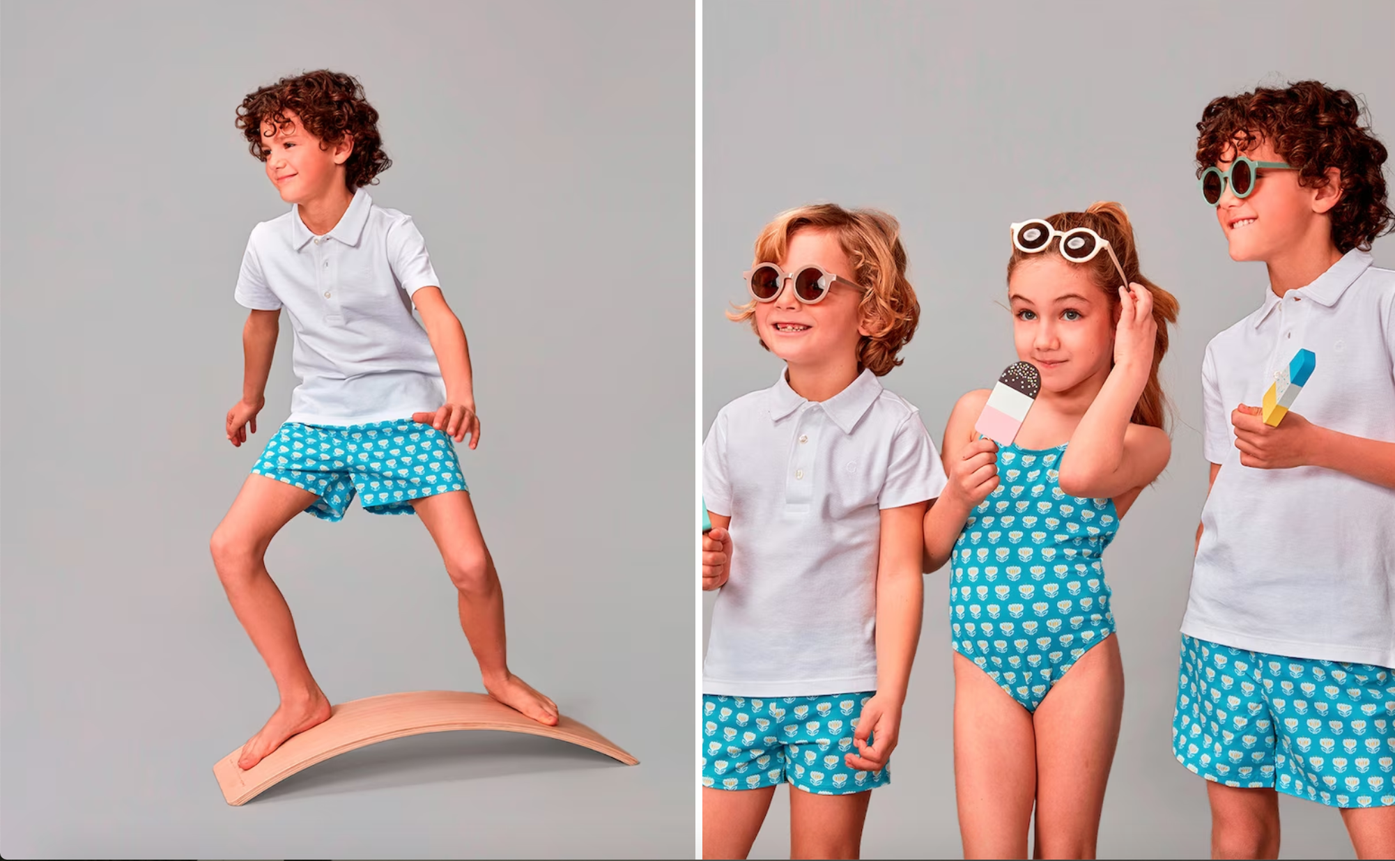 Bañador estampado flor india sobre fondo, cinturilla elástica y bolsillo en parte trasera.