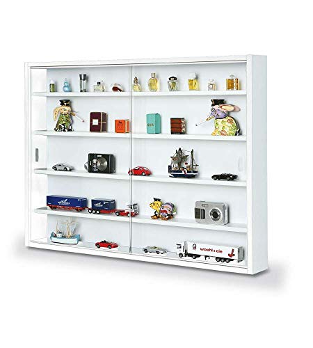Inter Link Vitrina colección para Figuras Vitrina de Pared Blanca 80x60cm | Ideal para coleccionistas: vitrina de pared de MDF y cristal para figuras maquetas y objetos decorativos protegidos del polvo