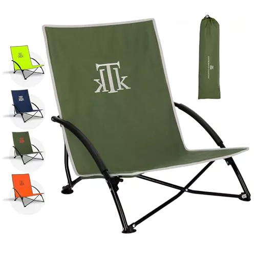 kTk KONTIKI Silla Playa Plegable Premium Ligera 2,7 kg con Bolsa | Diseño Elegante y Exclusivo | Silla Ligera para Jardín, Piscina y Exterior | Verde | Confort y Estilo