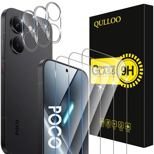 QULLOO Protector de Pantalla para Xiaomi POCO X8 Pro, 3 Piezas Cristal Templado y 3 Piezas Protector de Lente de Cámara, Dureza 9H Ultra Resistente Vidrio Templado