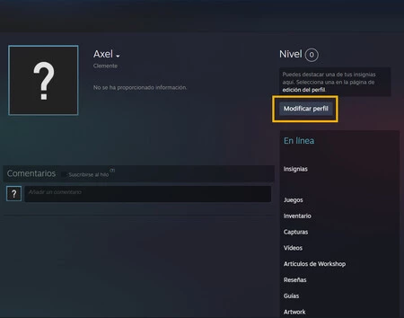 Modificar Perfil Steam