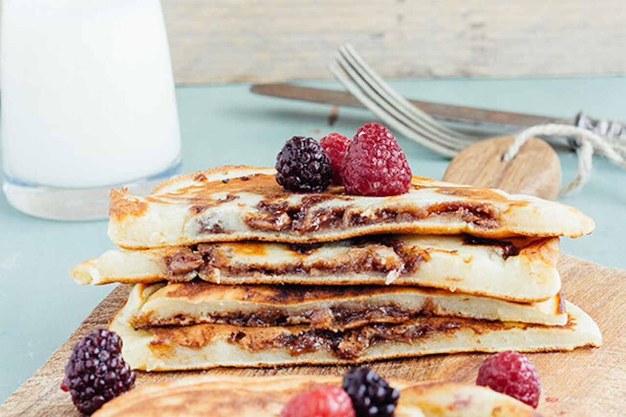 Hotcakes rellenos de chocolate. Receta