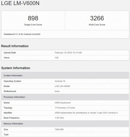 Los datos de Geekbench filtrados del LG V60 ThinQ 5G