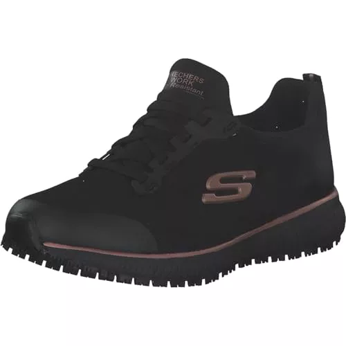 Skechers SQUAD SR, Zapatillas para Mujer, Black Flat Knit /Rose Gold Trim, 35.5 EU