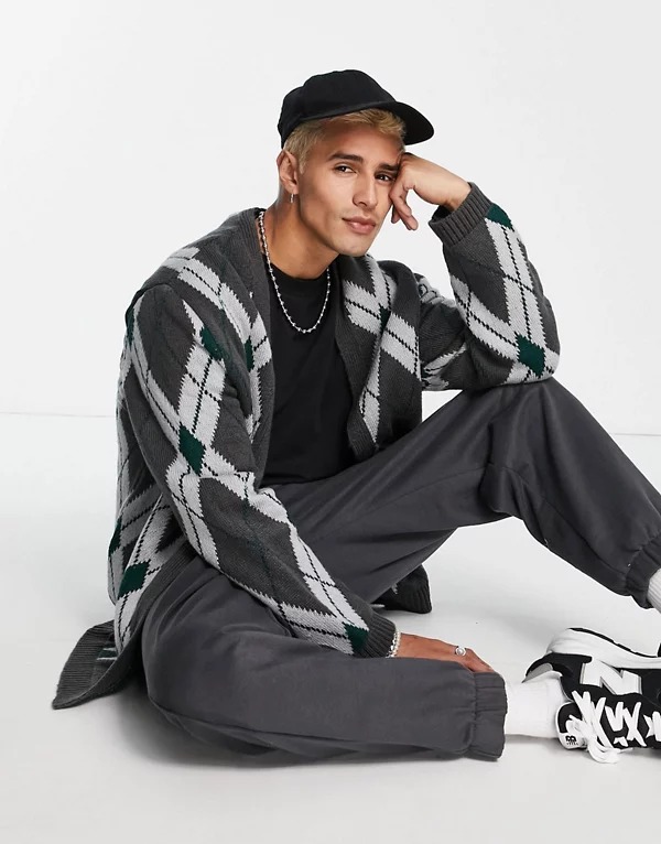 Cárdigan gris con diseño de rombos de punto de ASOS DESIGN