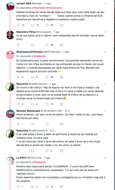 Comentarios realizados ne el twit de la ministra