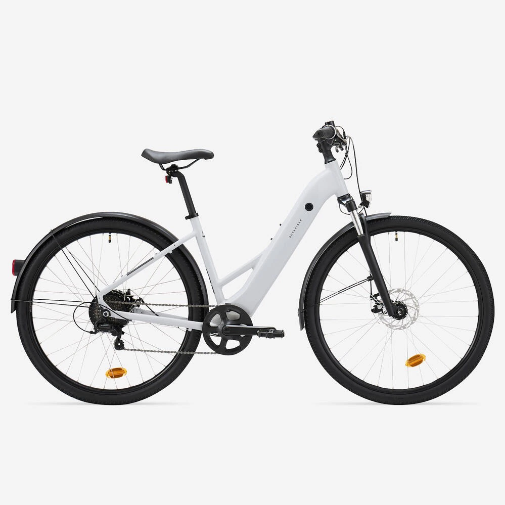 Bicicleta Trekking Eléctrica Cuadro Alto E-Actv 100 Gris Antracita
