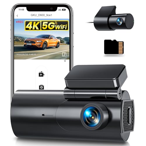 GKU Dashcam Cámara Coche 4K/2.5K, 5GHz WiFi Dash CAM Coche con Tarjeta SD de 64GB, Camara Coche Grabadora,170° Gran Angular,Visión Nocturn,WDR,Sensor G,Monitor de Aparcamiento 24H,Grabación en Bucle