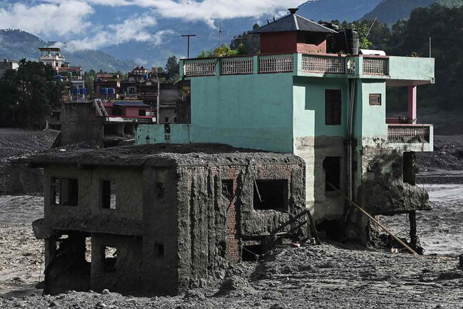 Nepal Flood Turquoise Green House