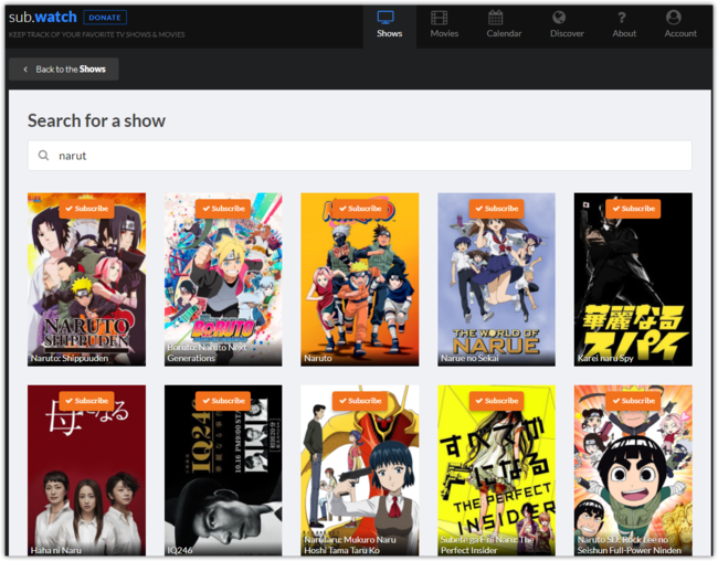 Search For Shows O Subwatch