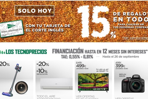 15% de regalo en El Corte Inglés durante el día de hoy con su tarjeta 
