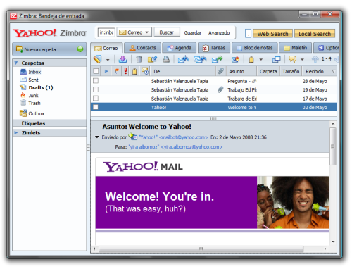 Yahoo Mail en Zimbra Desktop