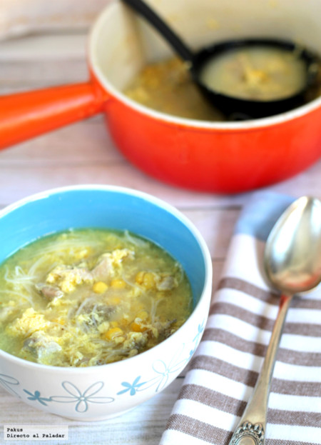 Receta de sopa de pollo con maiz y vermicelli al estilo chino