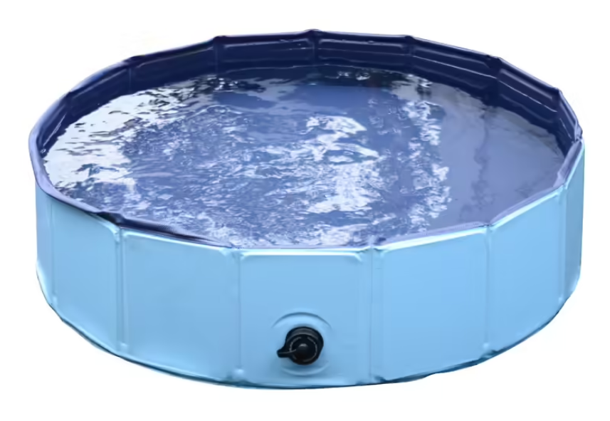 Piscina para mascotas Pawhut azul Ø80x20 cm PVC madera - PawHut es ideal para que tus amigos peludos jueguen y se diviertan en verano. También puede utilizarse para bañarlos y limpiarlos.