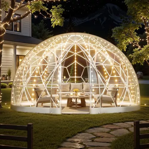 VEVOR Tienda de Campaña con Cúpula de Burbujas, 360 x 220 cm Tienda de Campaña Transparente de PVC para 4-7 Personas con Ventana para Exterior, Camping, Patio, Jardín, Fiesta, Cumpleaños, Boda