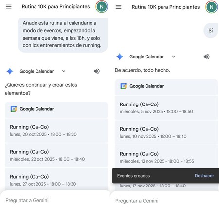 Gemini Calendar Rutinas