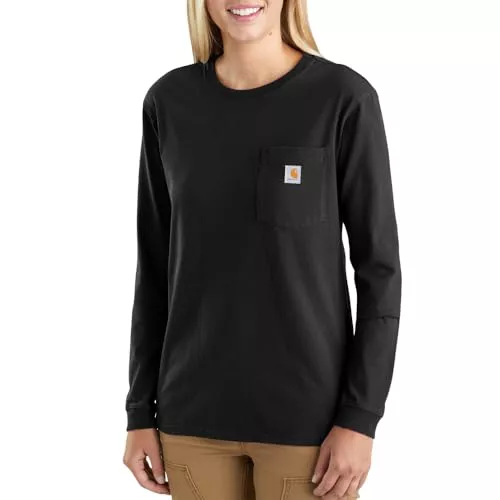 Carhartt Pocket T-shirt de manga larga, Loose Fit, tejido grueso Para Mujer, Negro, L