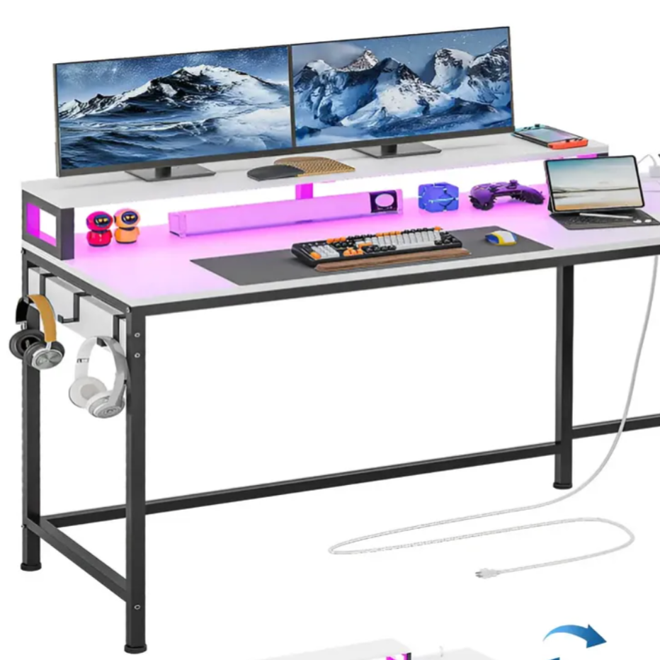 Escritorio reversible en L con luz LED