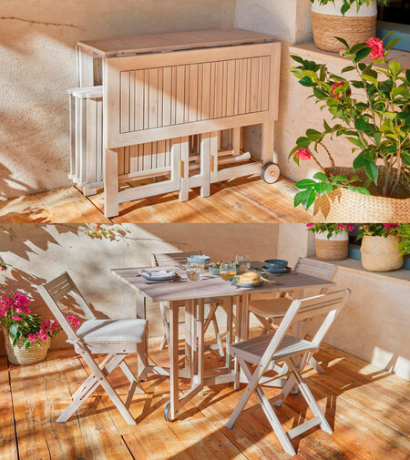 Conjunto De Balcon Mesa Y 4 Sillas Madera De Acacia