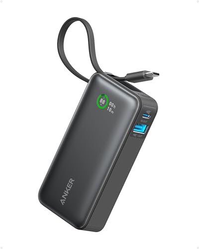 Anker Nano Power Bank 10.000 mAh 30 W con Cable USB C Integrado | 1 USB C y USB A. Compatible con iPhone serie 18 pro max/17/16/15/14, MacBook, Galaxy, iPad y AirPods