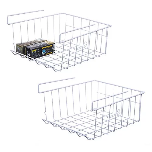 Lonian apilable cesta colgante, 2 cestas de almacenamiento de alambre colgantes debajo del estante, adecuadas para cocina, oficina, trastero, baño, armario