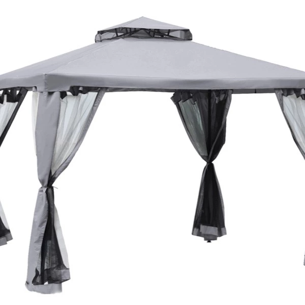 Pérgola de aluminio con 4 paredes laterales 300x300cm resistente al clima metal y poliéster gris claro para jardín y eventos
