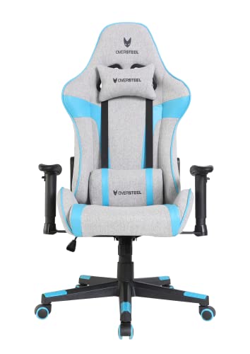 Oversteel - ULTIMET Silla Gaming Profesional Tela Transpirable, Reposabrazos 2D, Ajustable en Altura, Respaldo Reclinable 180º, Pistón Gas Clase 3, Hasta 120Kg, Color Gris/Azul