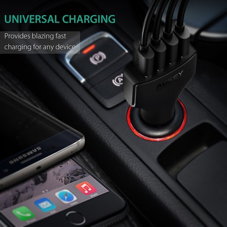 Cargador Aukey para coche, con 4 puertos USB y Quick Charge 3.0, por sólo 5,99 euros en Amazon con este cupón