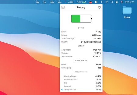 Stats, una útil app gratuita para la barra de menús de macOS que ofrece información de uso de CPU, RAM, estado de batería y más
