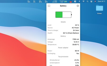Stats, una útil app gratuita para la barra de menús de macOS que ofrece información de uso de CPU, RAM, estado de batería y más