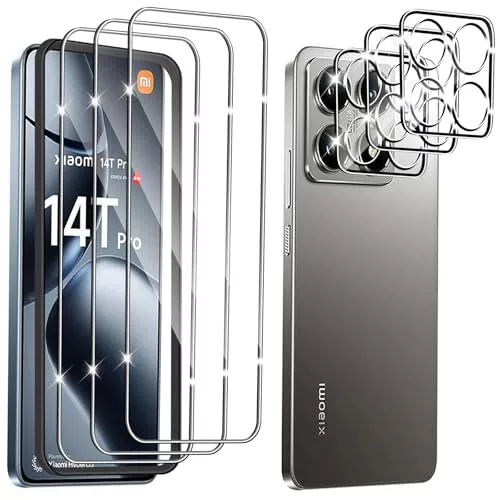 Hengnewro 3 Piezas Protector Pantalla para Xiaomi Mi 14T Pro 5G con 3 Piezas Protector Camara, Cristal Vidrio Templado Anti-Arañazos, 9H Dureza, Ultra HD Cristal Templado
