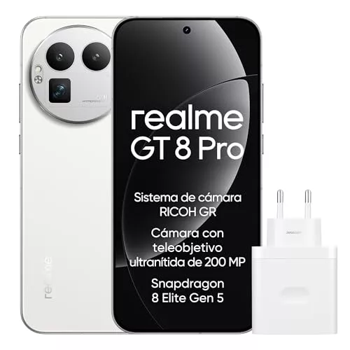 realme GT 8 Pro Smartphone 12GB+256GB, Sistema de cámara RICOH GR, Cámara con teleobjetivo ultranítida de 200 MP, Snapdragon 8 Elite Gen 5, Batería Titan de 7000 mAh, con Adaptador, Blanco