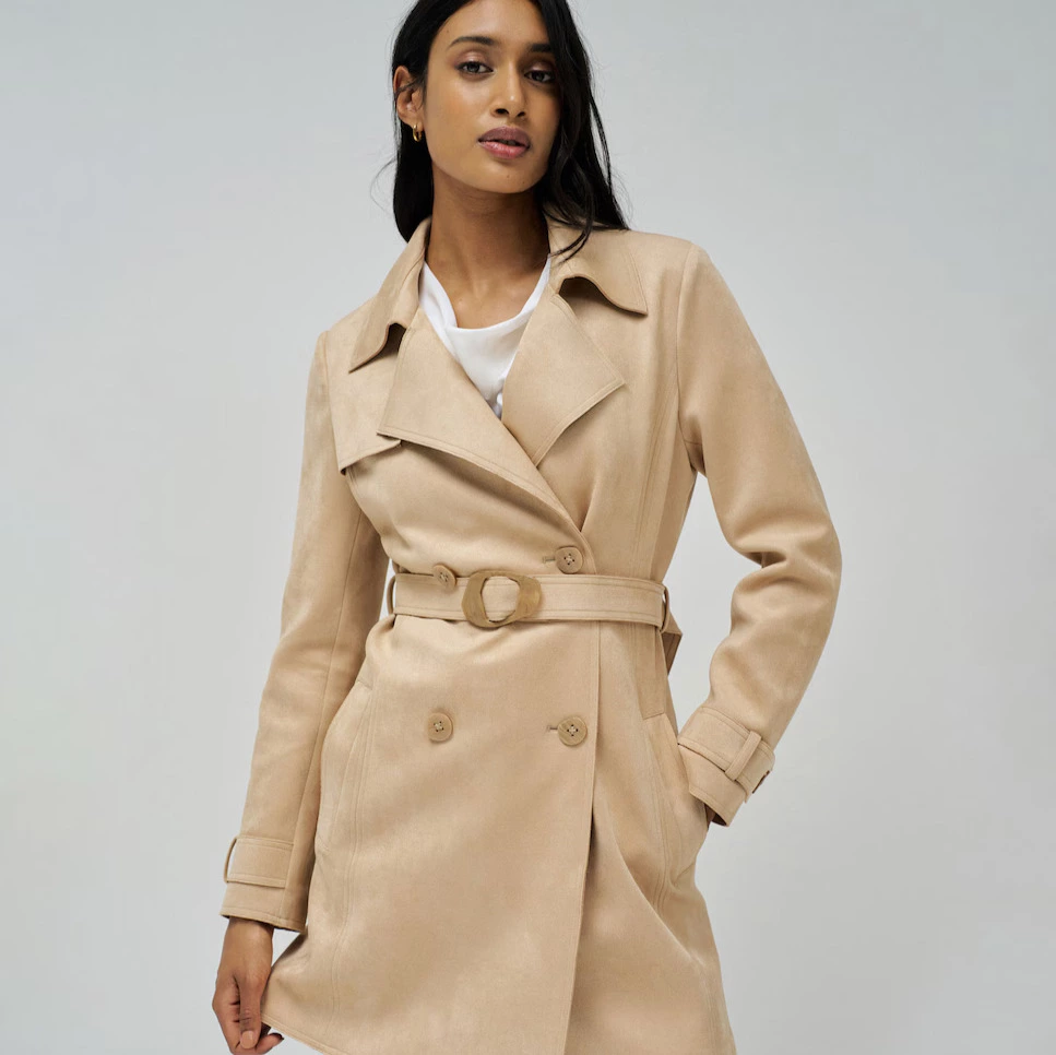 Salsa Jeans - Gabardina de mujer de ante con doble botonadura.