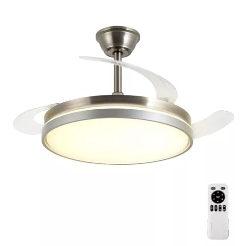 Ventilador de Techo con Luz LED 60W, con Mando a Distancia, Ø42in, 6 velocidades, temporizador, aspas retráctiles, 3 temperaturas de luz, función verano-invierno, 5600LM，Gris minimalista moderno