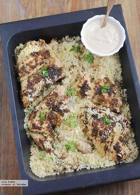 Pollo asado con dukkah y cus-cus. Receta