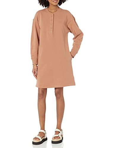 Amazon Essentials Vestido Tipo Sudadera de Punto Henley (Disponible en Tallas Grandes) Mujer, Marrón Claro, XXL